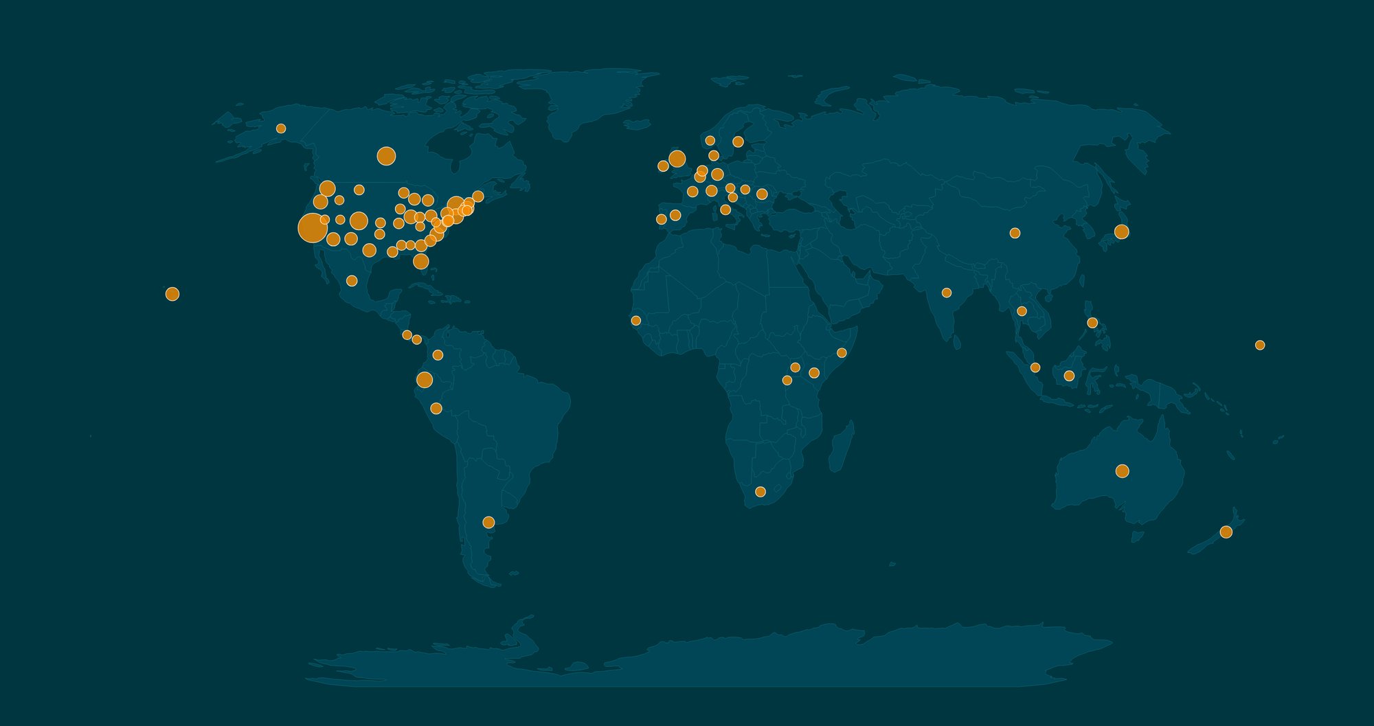 world map with pins showing where livestream registrants joined from world map with pins showing where livestream registrants joined from