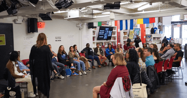Participants gather at the People’s Forum during NY Climate Week for the workshop, Falling in Love with the Future: A Participatory Visioning experience.