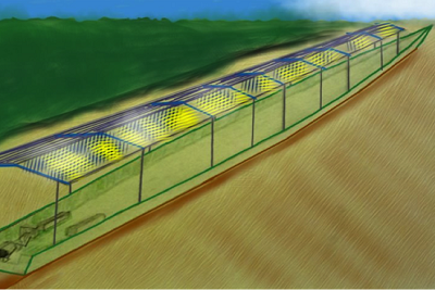 sketch of a solar-powered canoe