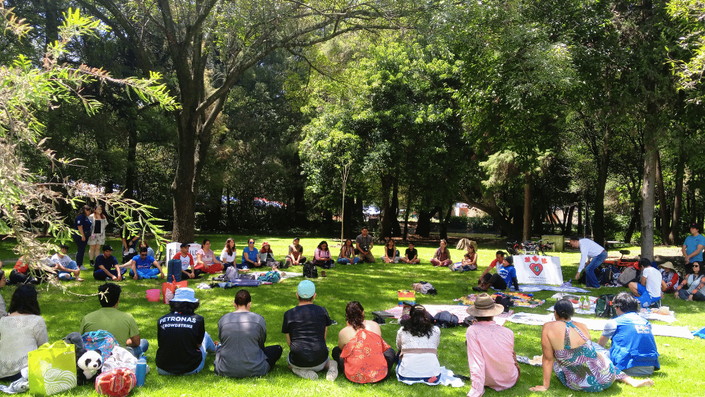 Circle of people in a park