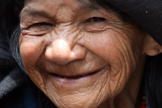 close up of an elderly woman's face 